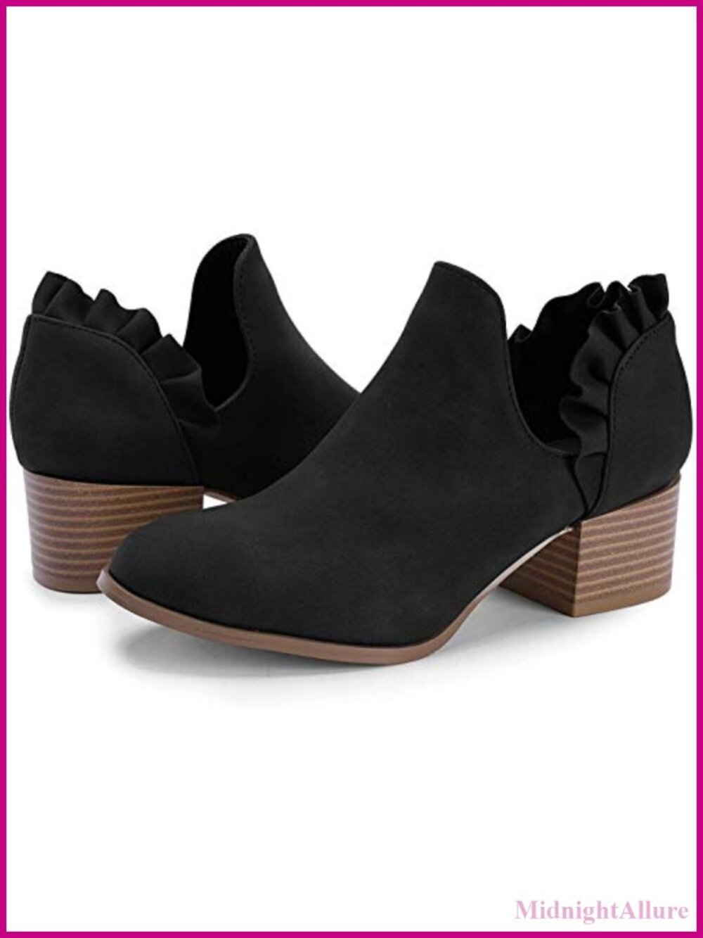 Faux Leather Cutout Ankle Booties Stacked Heel Slip On Dress Boots